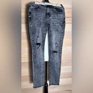 Size small Black acid wash jeans ripped skinny stretchy five pockets 80s 90s